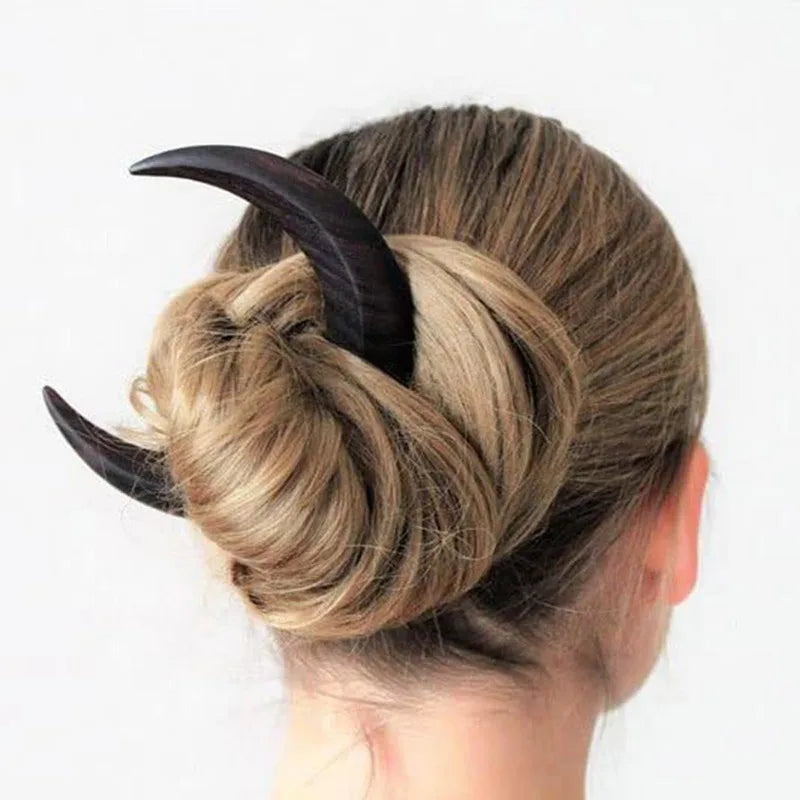 Handmade Wooden Moon Hairpin Crescent Shaped Handcarved Hair Fork Elegant Premium Feel Upper Chord Moon Sandalwood Hair Clip
