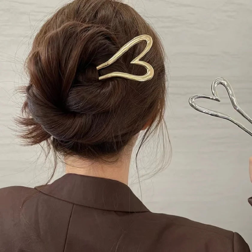 Korean New Hairpin Hair Sticks Heart Geometric Metal Hair Forks For Women Girls Hairstyle Elegant Hair Accessories For Daily