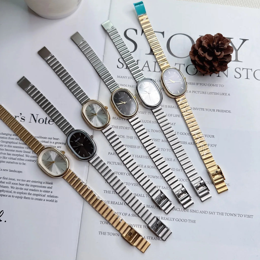 New Women's Watch Simple Chain Oval Dial Compact Korean Version Versatile Clothing Female Fashion Quartz Wristwatches