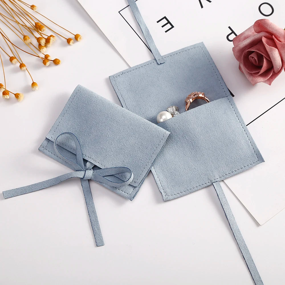 5pcs Blue Microfiber Drawstring Gift Small Bags Velvet Jewelry Necklace Rings Organizer Pouch Wedding Favor Candy Cosmetic Bag
