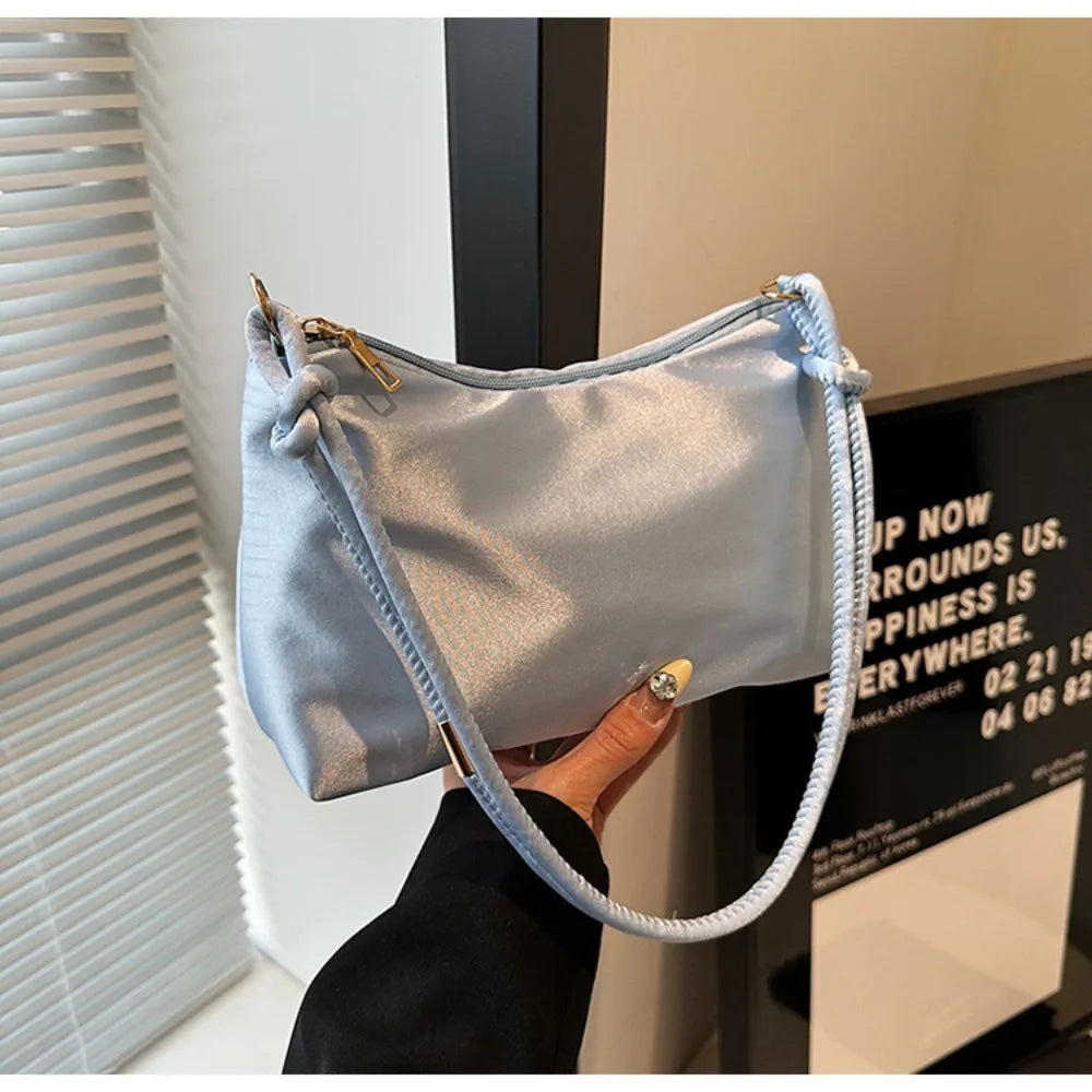 High Quality Solid Color Fashion Elegant Shoulder Bag Smooth Cloth Satin Underarm Bag Leisure Shoulder Bag