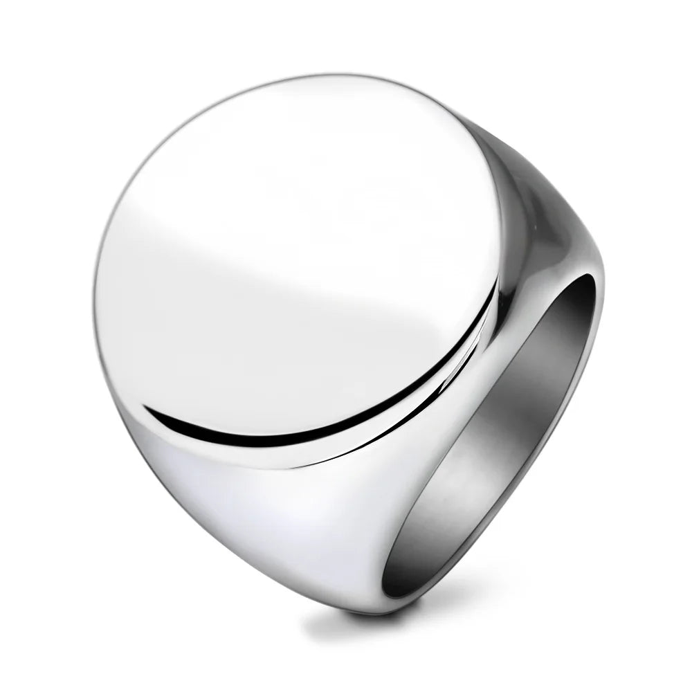 Customized Signet Ring Engrave Name Logo Photo Jewelry Stainless Steel Round Men Women  For Family Wedding Personalized Gifts