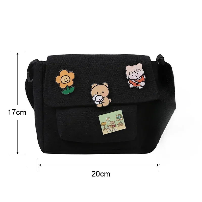 Cute Canvas Small Bag Female 2024 New Japanese Harajuku Diagonal Bag Wild Student Girl Shoulder Bag Bags for Women