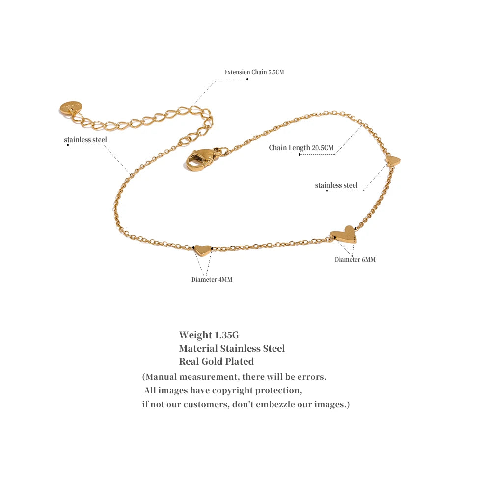 Yhpup Rust Proof Stainless Steel Heart Chain Anklet Gold Silver Color 18K PVD Plated Summer Fashion Jewelry for Women