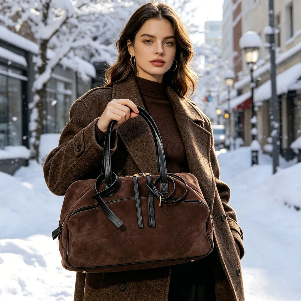 Autumn Winter Women's Cow Genuine Leather Tote Bag Suede Commuting Cowhide Handbags Large Capacity Designer Luxury Velvet Bags