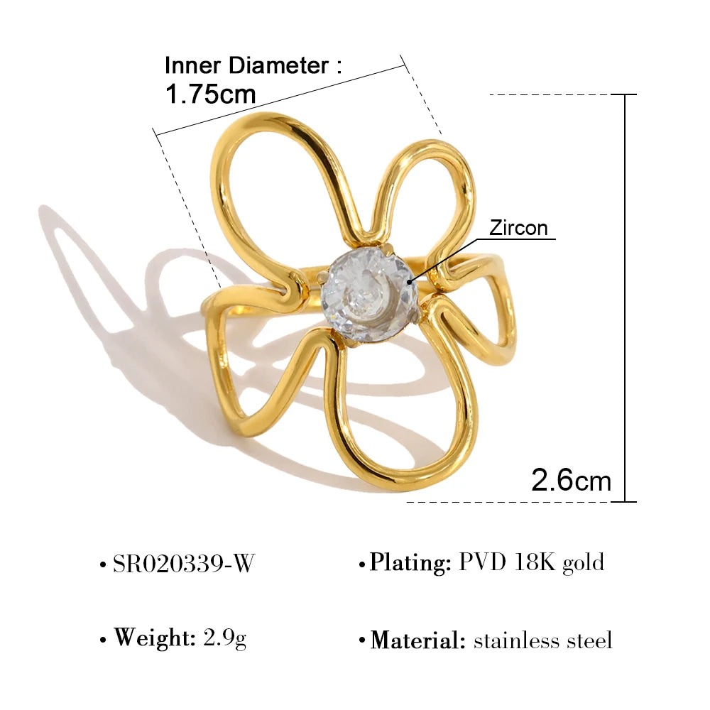 WILD & FREE 18K Gold Plated Stainless Steel Irregular Rings for Women Chic Exquisite Luxury Vintage Crystal Trendy Jewelry