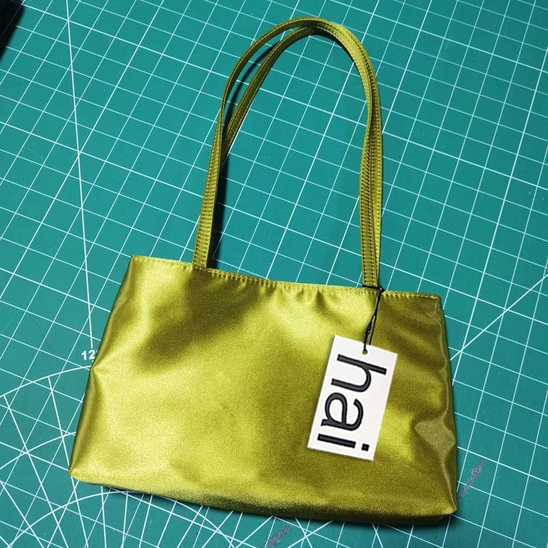 2026 Luxury Silk Satin Women's Shoulder Bag Square Underarm Handbag Contrasting Color Macaron Commuter Tote by Famous Brand