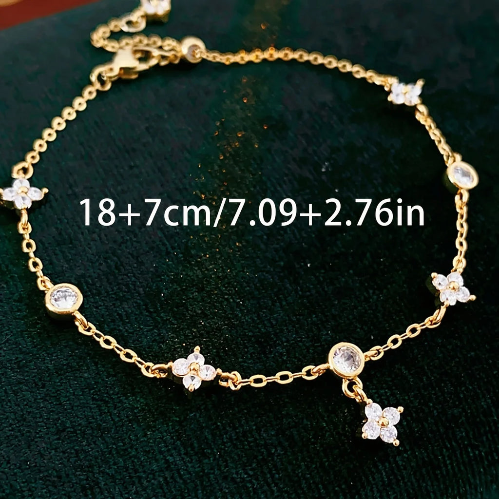 925 Sterling Silver Clover Design Ankle Bracelet for Women Dainty CZ Charm Chain Anklet Adjustable Lucky Flower Foot Jewelry