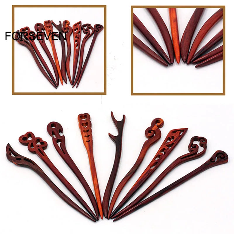 Natural Red Sandalwood Hairpin Clips for Women Girls Men Retro Hair Sticks Forks Chinese Chopstick Style Hairclip Hair Accessory