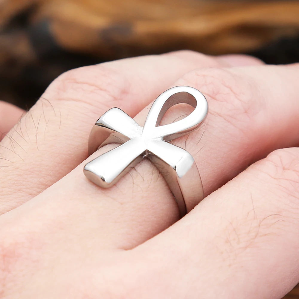 Egyptian Stainless Steel Ankh Finger Rings For Men Women Punk Hip Hop Cross Ring Fashion Jewelry Accessories Gifts Dropshipping