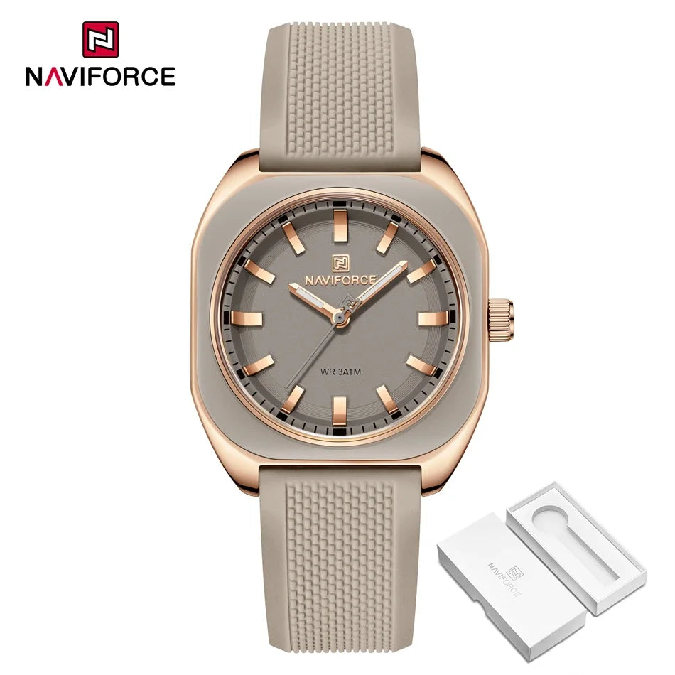 NAVIFORCE Fashion Women's Casual Elegant Simple Polygon Quartz Silicone Watch Gift for Women Wristwatch Casual Relogio Feminino