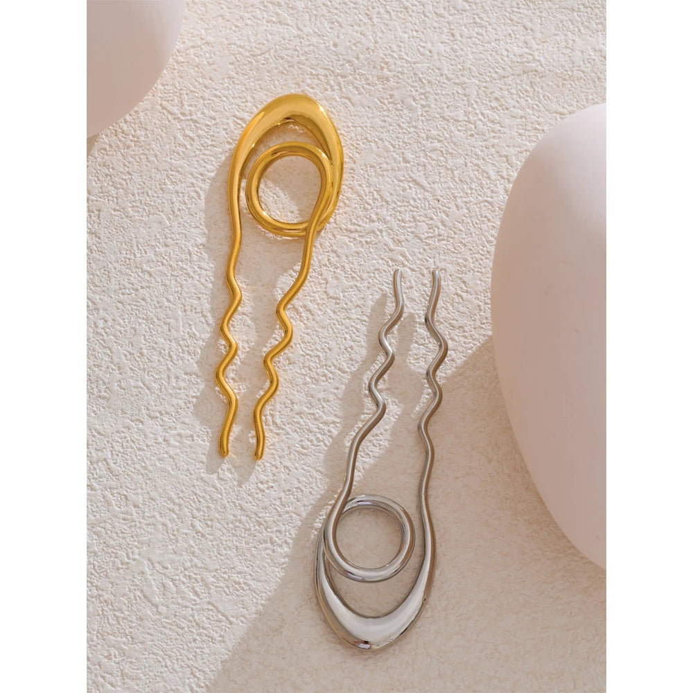 Yhpup Waterproof Stainless Steel Metal Geometric Hairpin Personalized Texture Gold Silver Color Hair Accessories Fashion Jewelry
