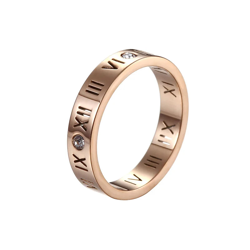 One Crystal Rings Fashion Jewelry Hollow Roman Numerals Stainless Steel Personalized Simplicity Accessories Women Rings