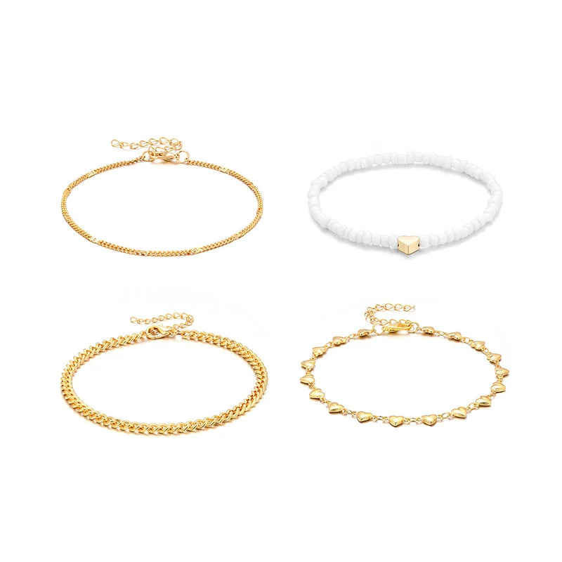 Boho Multilayer Beads Heart Chain Anklet Bracelet Charm Anklet Sandals Barefoot Beach Foot Bridal Valentine's  Jewelry J41
