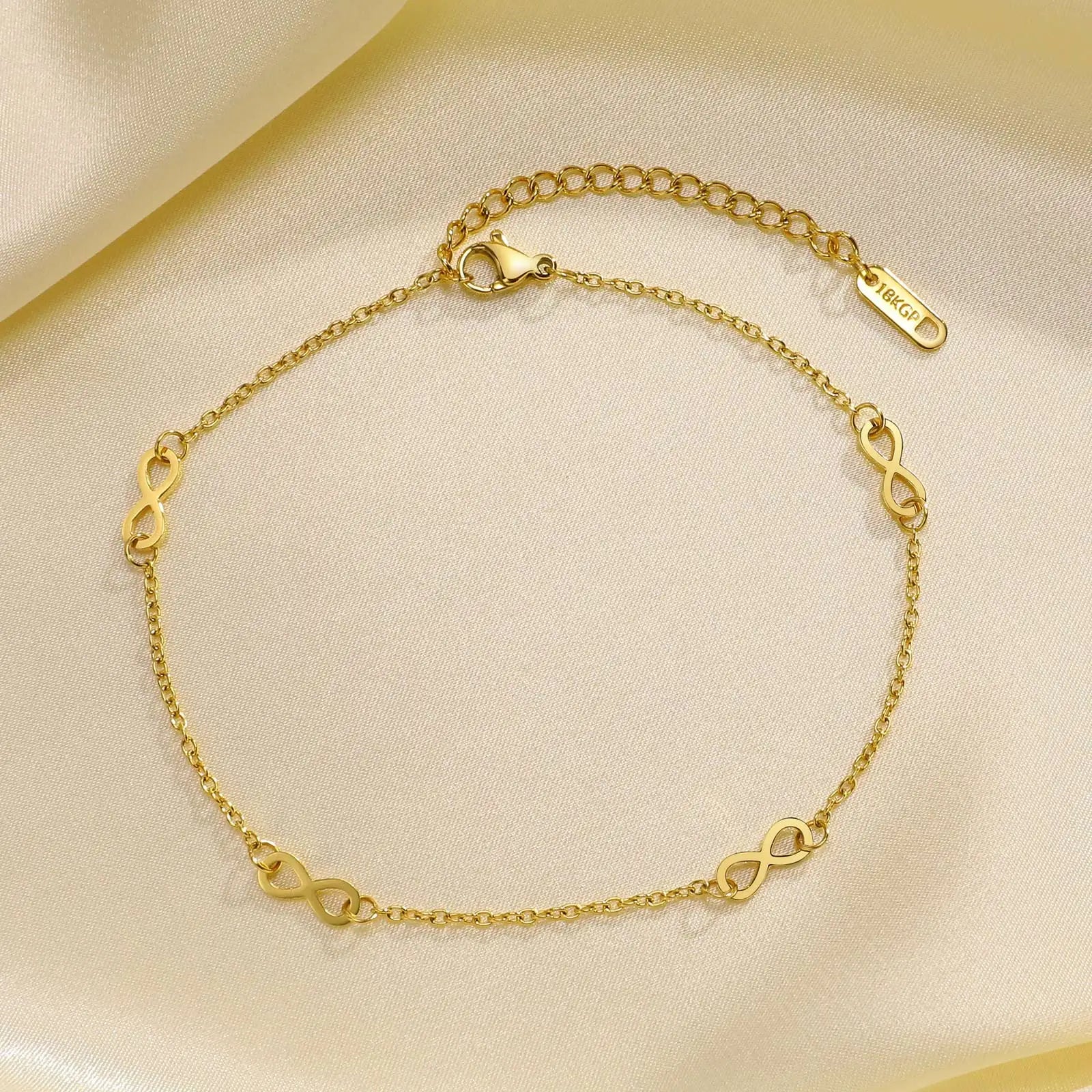 Four Infinity 18K Gold Color Plated Waterproof Stainless Steel Dainty Chain Anklets To Girls,Minimalist Jewelry Anklet For Beach