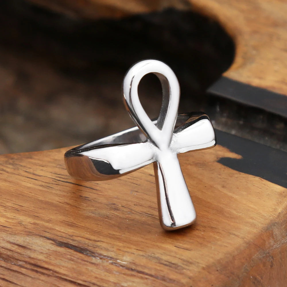 Egyptian Stainless Steel Ankh Finger Rings For Men Women Punk Hip Hop Cross Ring Fashion Jewelry Accessories Gifts Dropshipping