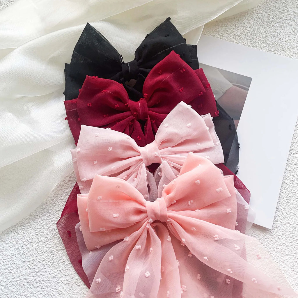 Oversized Bow Headband Hair Clip For Women Fashion Simple Solid Satin Spring Clip Ponytail Bow Party Gift