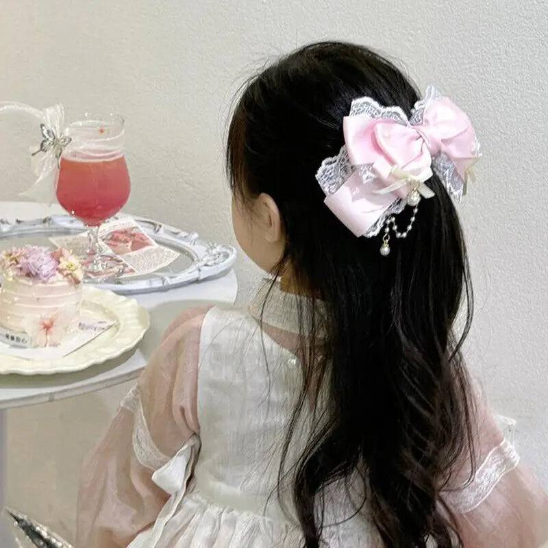 Lolita Bow Lace Hair Clip Headpiece Cosplay Headwear Women Hair Accessories Lolita Handmade Lace Pearl Hair Band Headband Bow