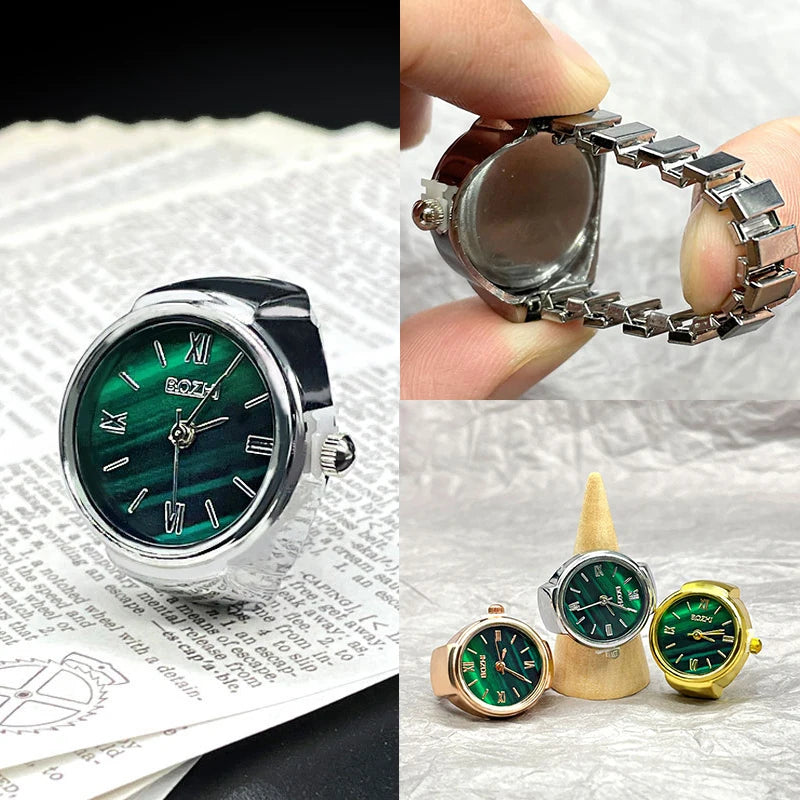 Kiss Jewelry Green Digital Quartz Finger Watch Rings for Women Men Couple Punk Elastic Band Mini Watch Ring Teens Clock anillos