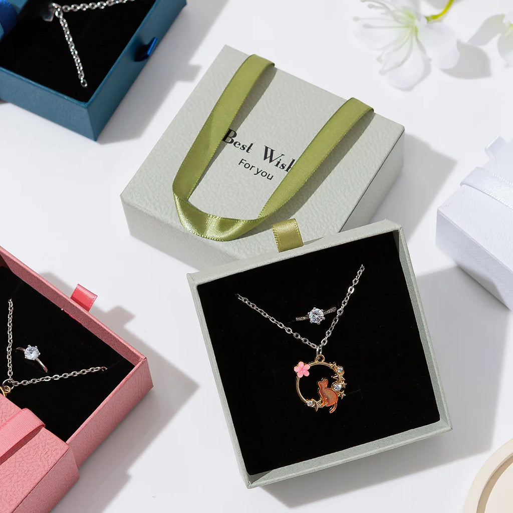 Handheld Jewelry Box Paper Pull-Out Drawer Jewelry Case Travel  Portable Ring Earrings Necklace Gifts Packageing Storage Boxes