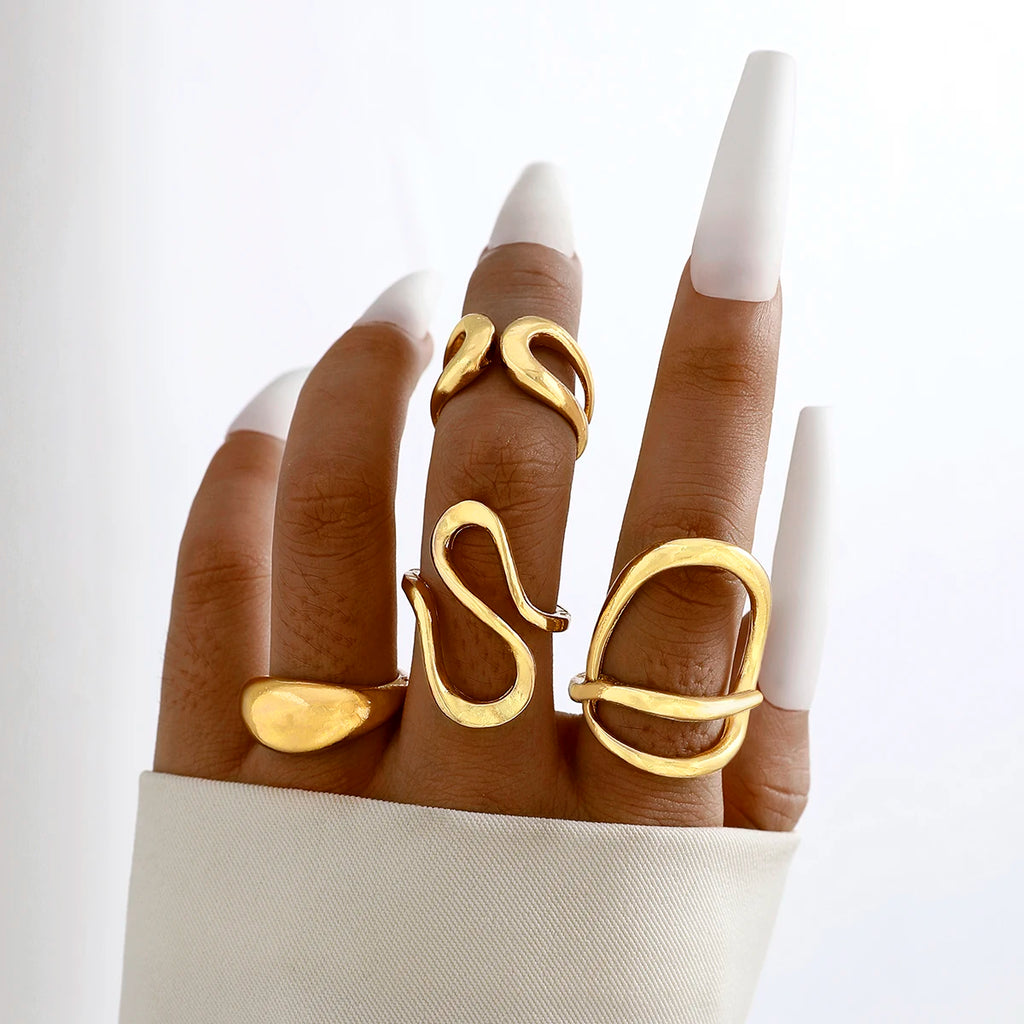Tocona Fashion Elegant Circle Geometry Opening Joint Rings Set for Women Men Trendy Alloy Heavy Metal Party Wedding Jewelry
