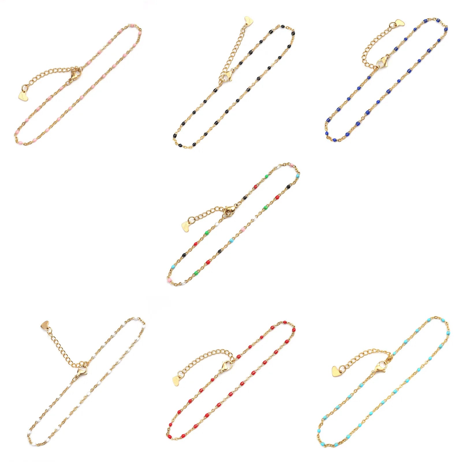 Fashion Colorful Enamel Beads Anklet Gold Color Stainless Steel Chain Anklet Bracelet For Women Summer Beach Foot Jewelry 23cm