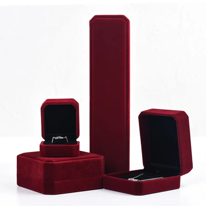 1Pc Red Velvet Box Jewelry Display Ring Box Pendant Necklace Gift Box Organizer Wedding Ring Storage Box Necklace Bracelet Box
