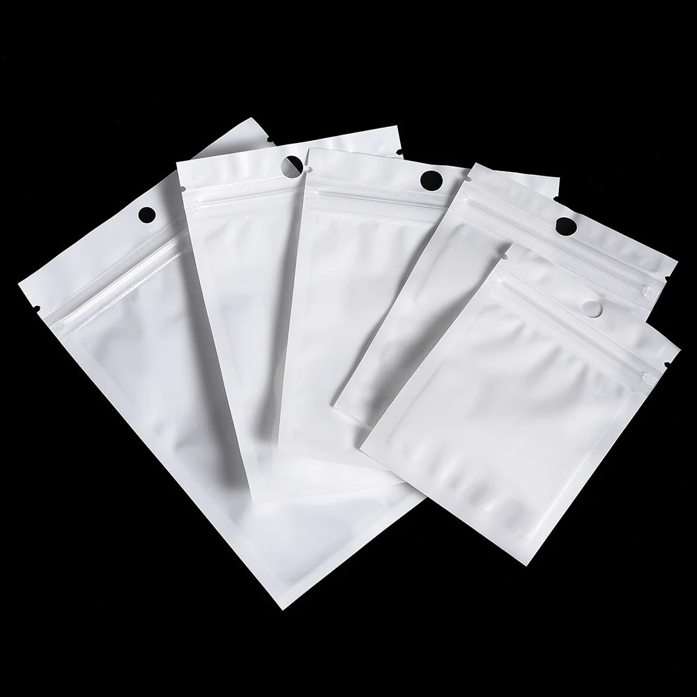 30/50/l00pcs White Jewelry Bags OPP Packing Zip Pouch For Jewelry Display Storage Small Bead Earring Packaging Supplies