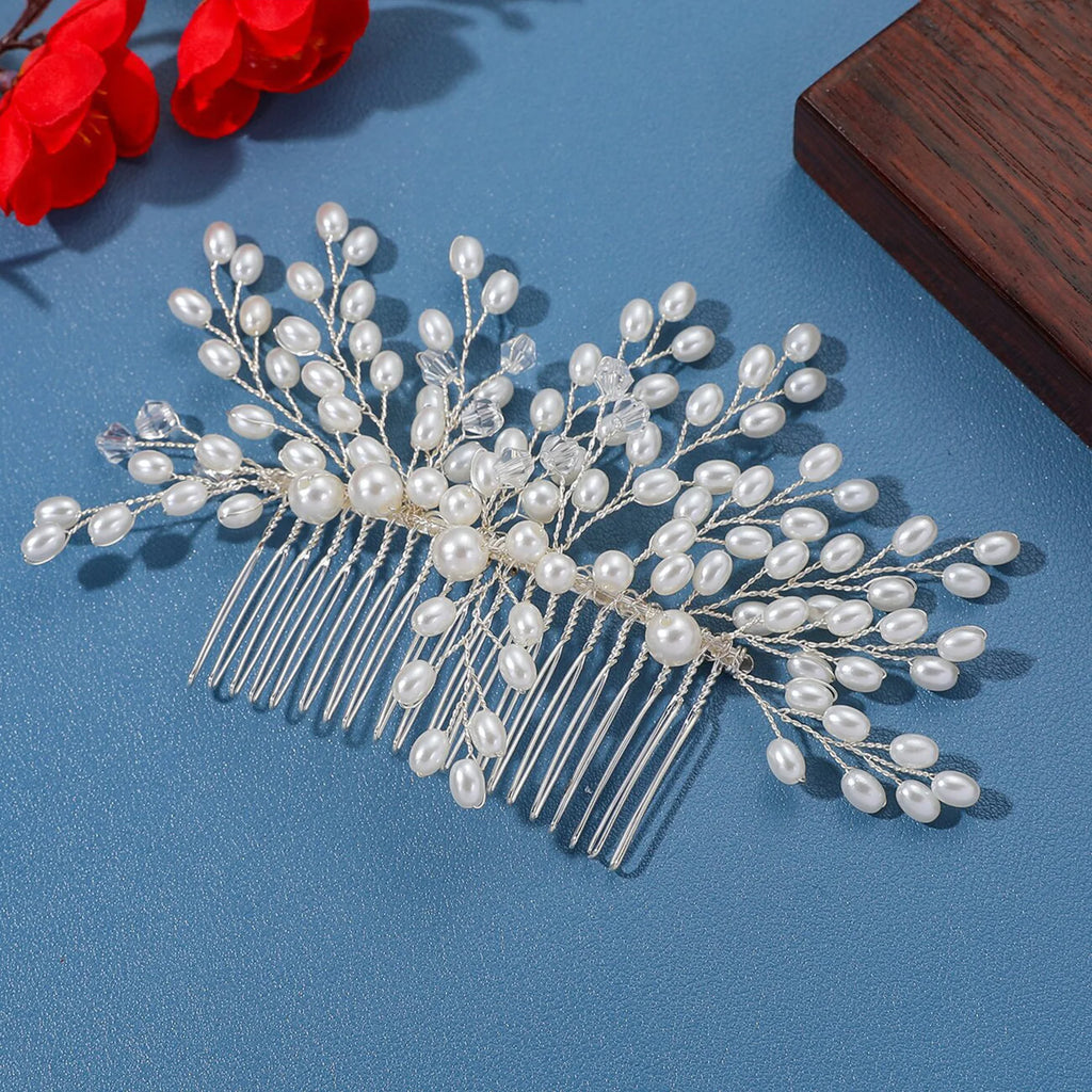 Freshwater Pearls Hair Combs Wedding Bridal Jewelry Hair Accessories Hair Clip Silver Color Headpiece Pearl Comb for Women Jewel