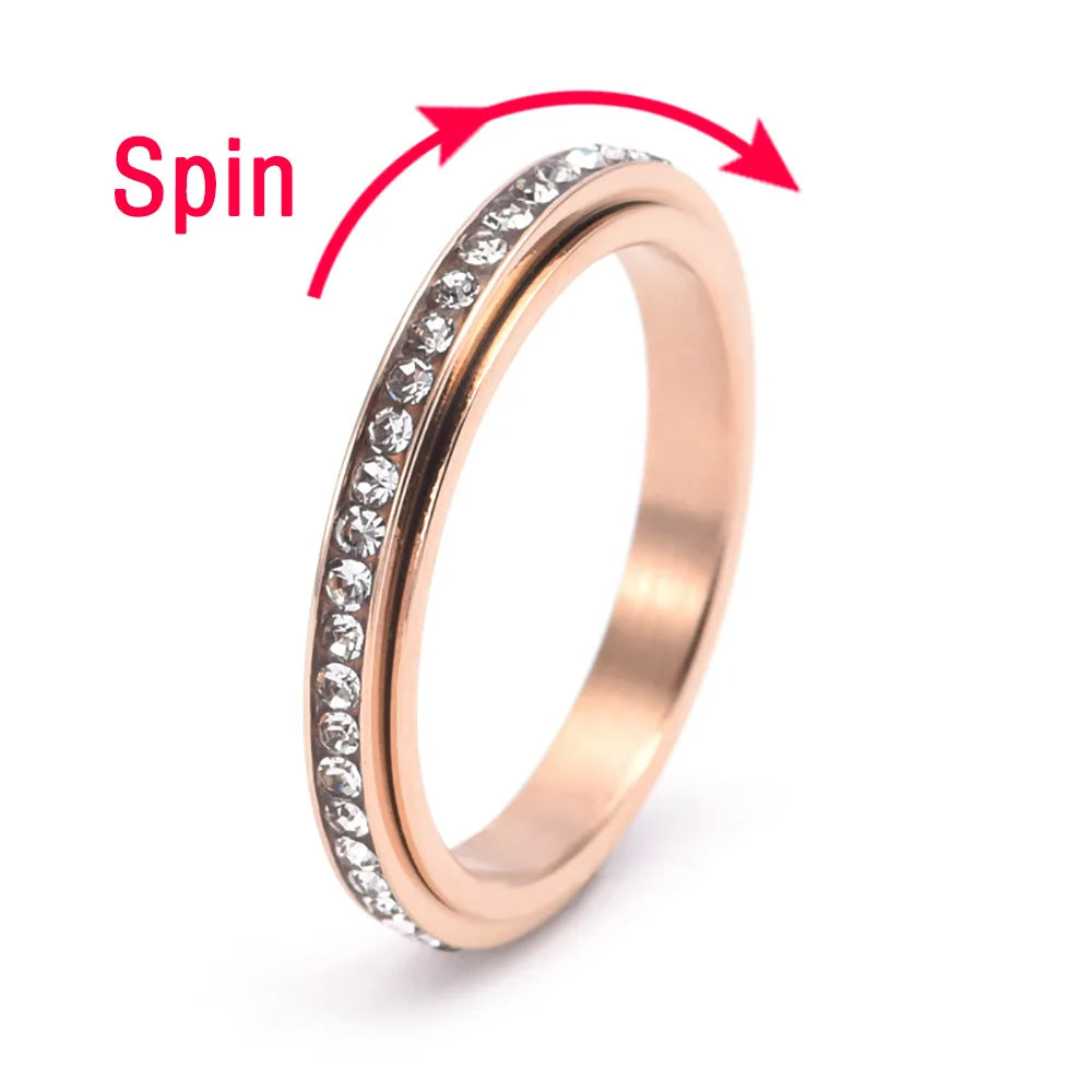 Fidget Anxiety Ring Drive Away Your Anxiety Stainless Steel Spinner Band Rings Cubic Zirconia Rings With Gift Box