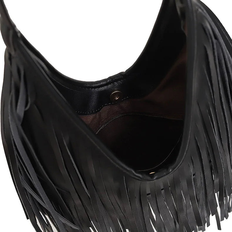 Long Tassels Women Handbag Fashion Shoulder Bags for Ladies Hand Bag Soft PU Leather Casual Hobos Armpit Bag Female Tote