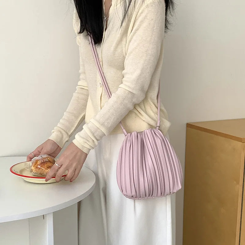 PU Leather Small Square Crossbody Bags for Women 2025 New Fashion Pleated Versatile Phone Shoulder Bag Korean Luxury Handbags