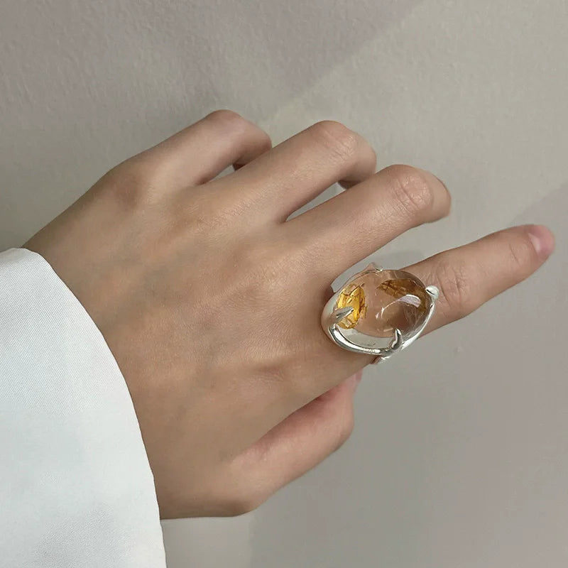 XIYANIK Geometric Transparent Crystal Adjustable Open Rings For Women Korean Fashion New Jewelry Gift Party Wholesale Anillos