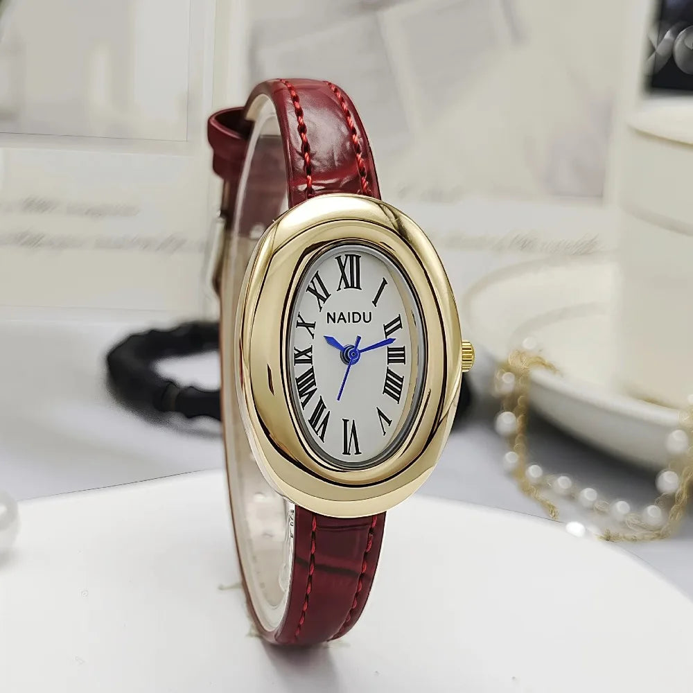 Vintage Oval Goose Egg Quartz Watch Fashion Luxury Leather Strap Women Wristwatch Ladies Dress Watches Gift Clock Relojes