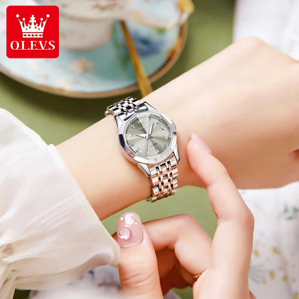 OLEVS 9931 Elegant Fashion Women's Watches Luxury Brand Original Quartz Watch for Ladies Waterproof Stainless Steel Luminous Dat
