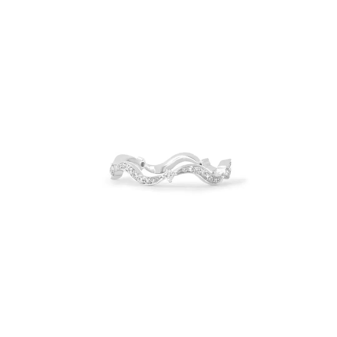 Fashionable Women's Wave Band Bracelet Ring Earring Necklace Set with 5A Cubic Zirconia CZ in Micro Pave Setting