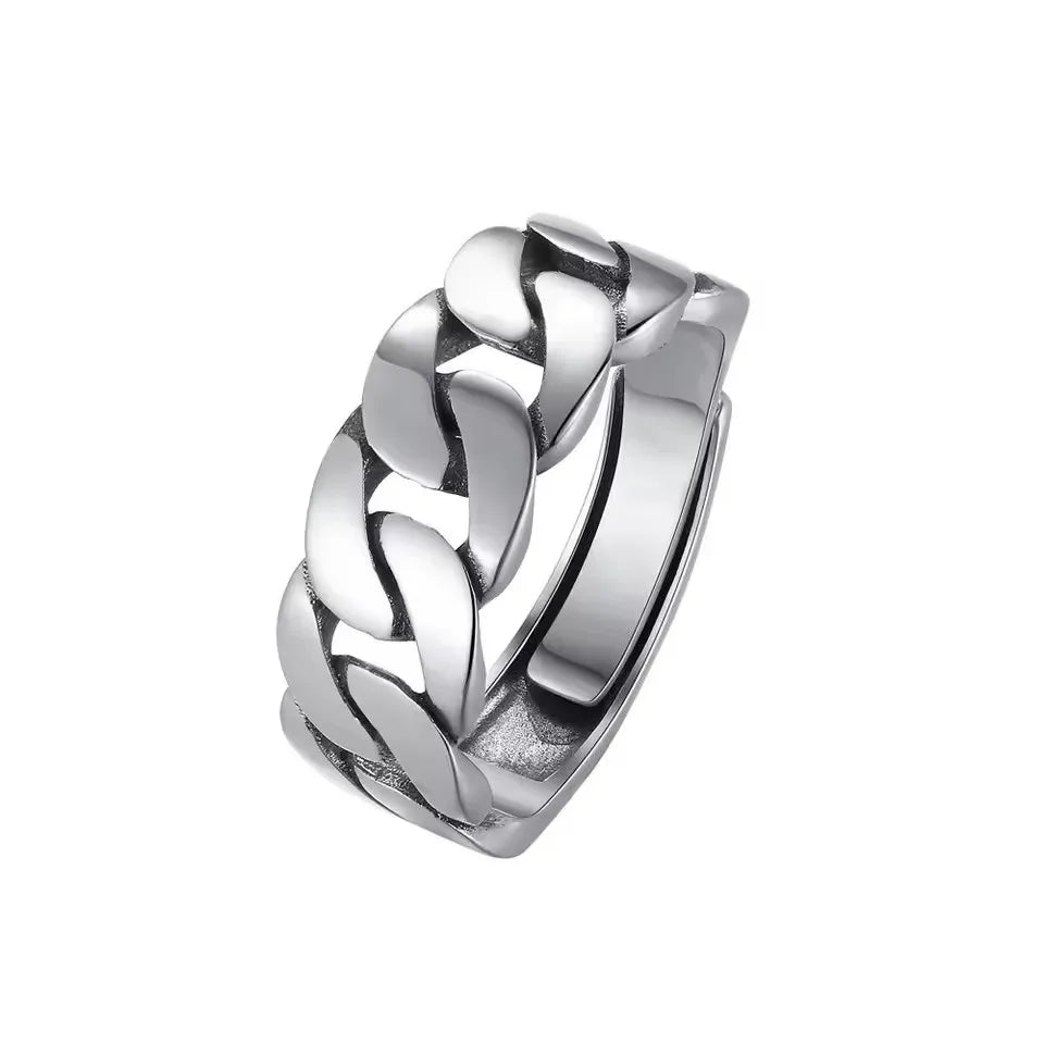 Sam Panda 925 Sterling Silver Rings For Women Men Fine Jewelry Finger Adjustable Open Vintage Chain Ring For Party Birthday Gift
