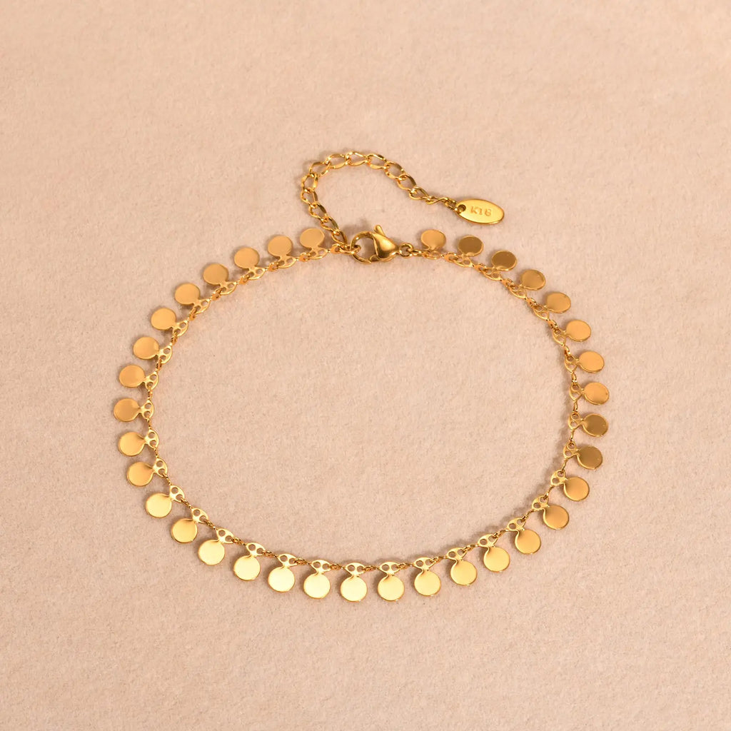 Full-gloss Disc Tassel Anklet for Women Stainless Steel Gold Color  Minimalist Anklets Daily Beach Holiday Jewelry New Trend