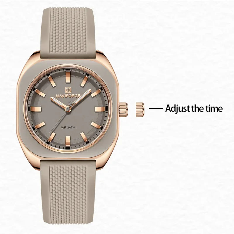 NAVIFORCE Fashion Women's Casual Elegant Simple Polygon Quartz Silicone Watch Gift for Women Wristwatch Casual Relogio Feminino