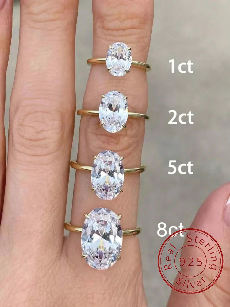 ROUSLY 925 Sterling Silve Shiny 1-8CT Zircon Oval Stone Ring For Women Engagement Wedding Luxury High Quality Fine Jewelry