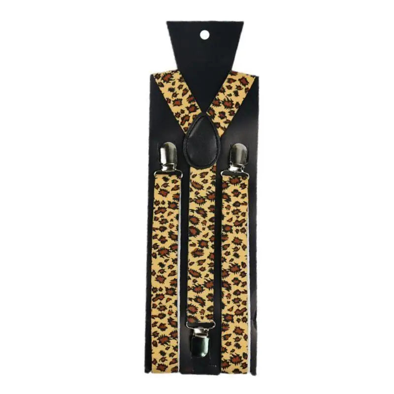 39BB Unisex Suspender Bow Tie Set Wide Leopard Print Adjustable 3 Clip-On Y-Back Belt