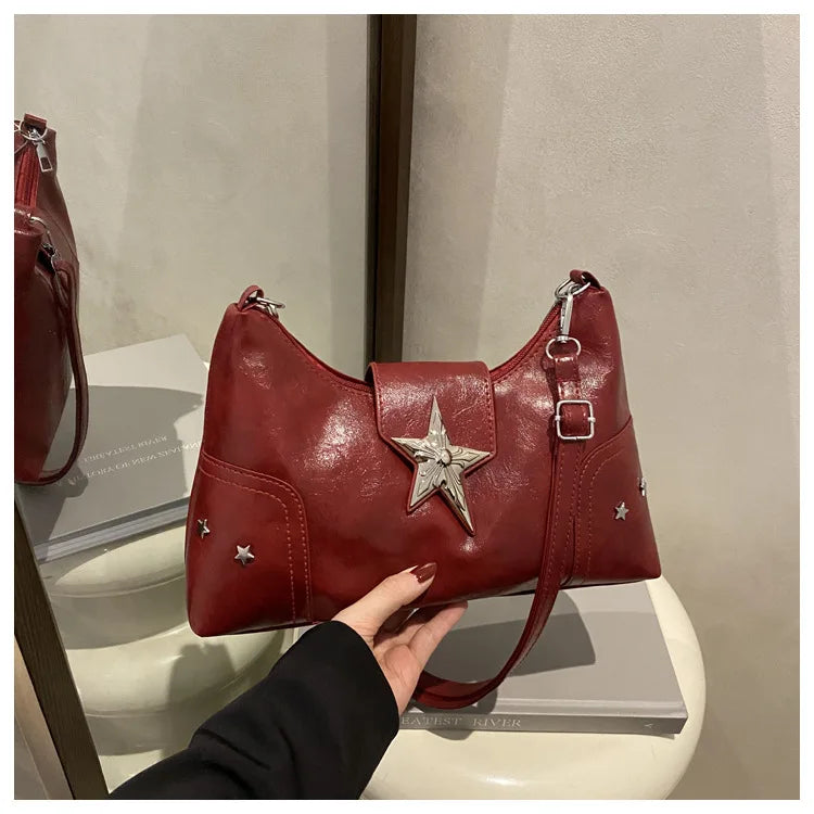 Punk Style Star Design Women Hobos Shoulder Bags Casual Y2k Cool Hot Girls Pu Crossbody Bag Commuter Female Phone Handbags Purse