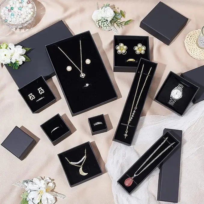 1PCS Black Square Jewelry Display Gifts Box Organizer Engagement for Ring Earring Brooch Necklace Bracelet Packaging Boxes