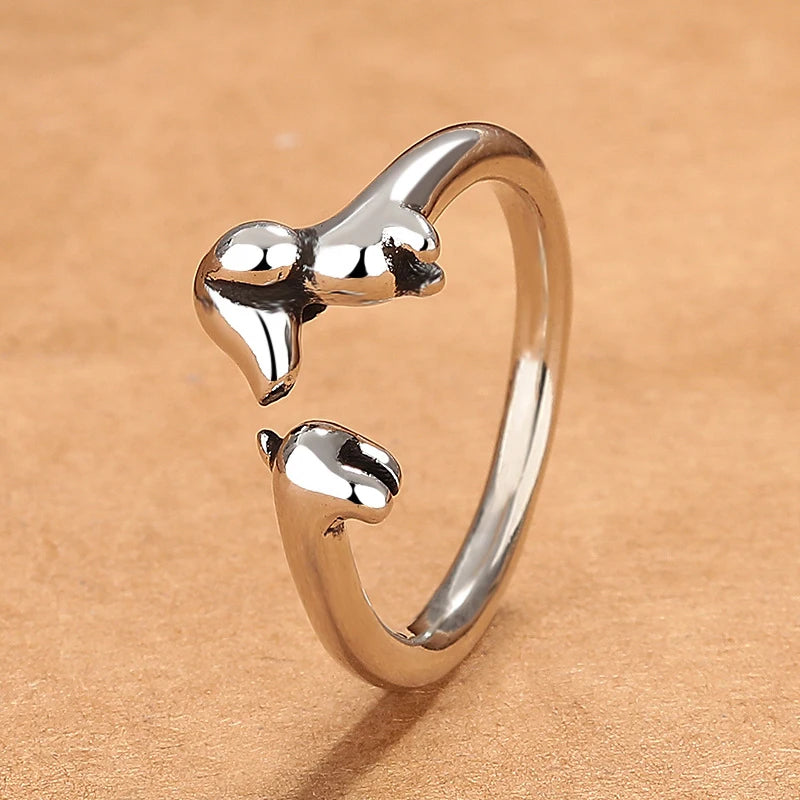 Cute Dachshund Dog Thai Silver Adjustable Rings Original Open Sausage Dog Pet Rings for Women Vintage Animal Jewelry