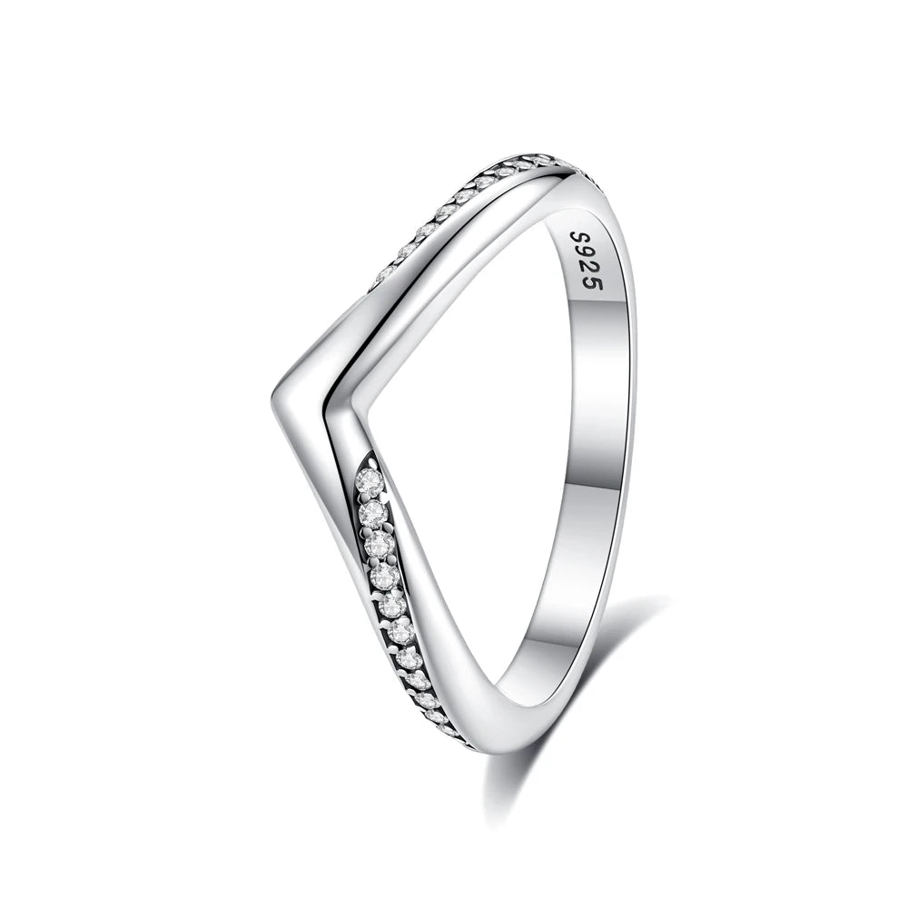 Original 925 Sterling Silver Ring Love Heart Pave CZ Crystal Stackable Rings For Women Wedding Engagement Birthday Gift Jewelry