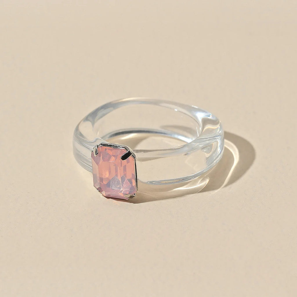 Fashion Luxury Irregular Geometric Transparent Colorful Crystal Rhinestone Zircon Round Ring For Women Shiny Jewelry Accessories