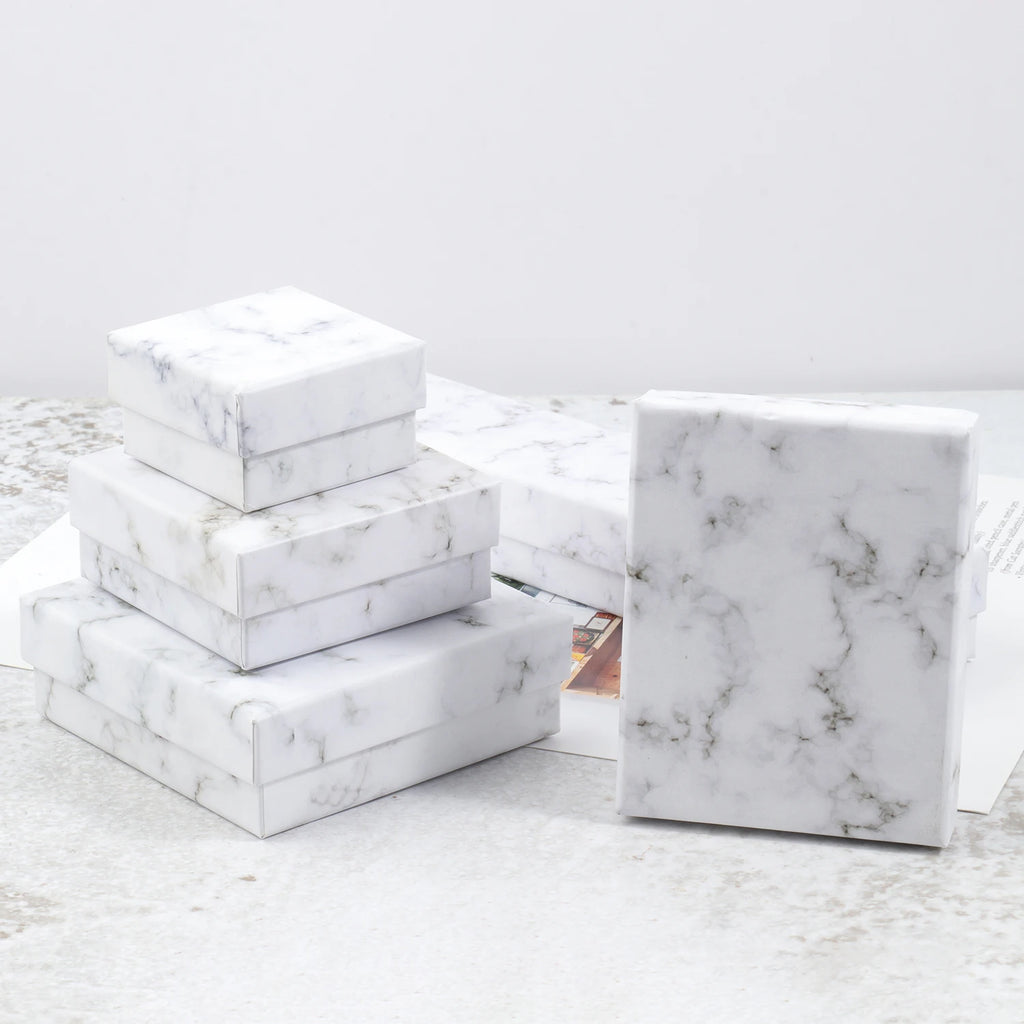 1Pcs Square White Marble Color Cardboard Jewelry Box Necklace Bracelet Earrings Ring Display Gift Box Sponge Protection