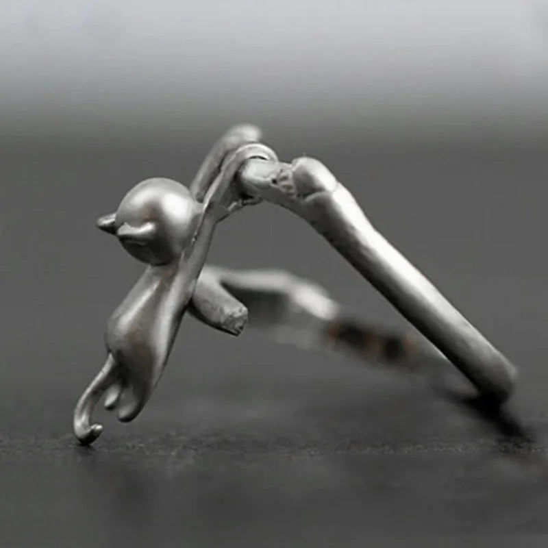 925 Sterling Silver Cat Branch Adjustable Rings For Women Wedding High Quality Jewelry Accessories Jewellery Argent 925