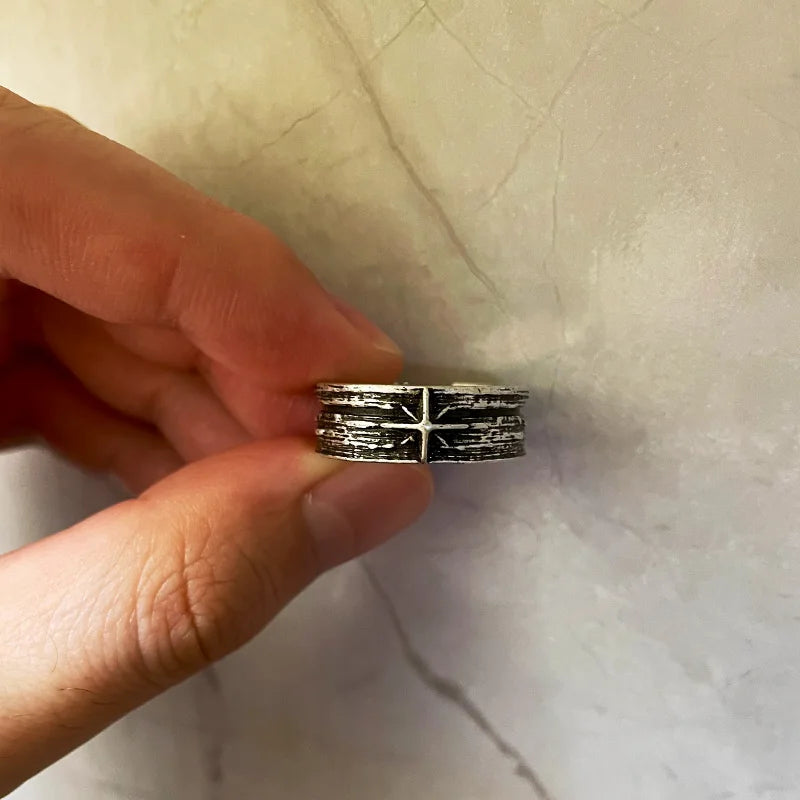Retro Stary Night Art Ring For Men Silver Color Punk Gothic Adjustable Open Ring Rock Handmade Unisex Jewelry Accessories Gift