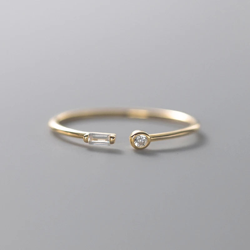 Modian Real 925 Sterling Silver Simple Thin Clear CZ Finger Rings Adjustable 14K Gold Ring For Women Wedding Jewelry Gifts